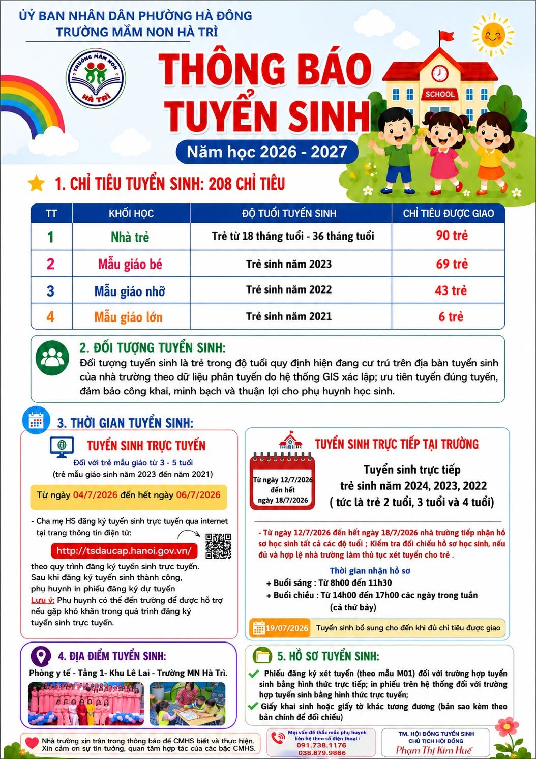 TRƯỜNG MẦM NON HÀ TRÌ -THÔNG BÁO TUYỂN SINH NĂM HỌC 2026 – 2027